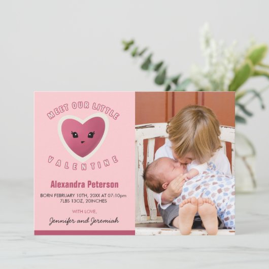 バレンタインの誕生発表カード甘いハート 案内状 (スタンド正面)