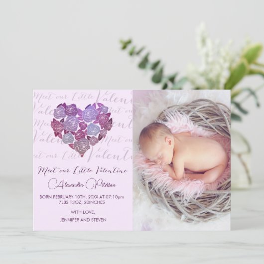 バレンタインの誕生発表カードRomantic 案内状 (スタンド正面)