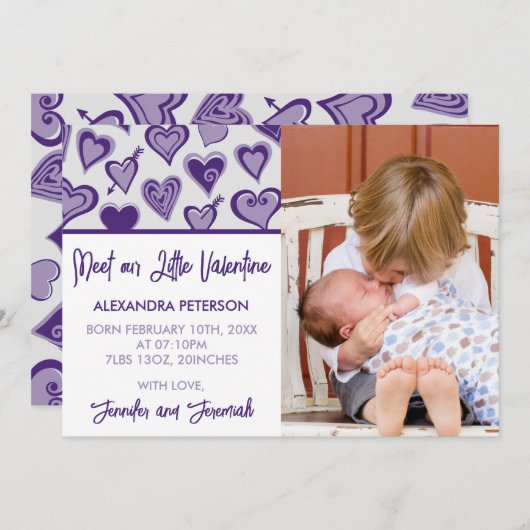 バレンタインの誕生発表私たちの小さなバレンタイン 案内状 (正面/裏面)