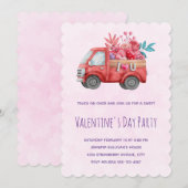 バレンタインの贈り物を運ぶかわいいラストラック 招待状 (正面/裏面)