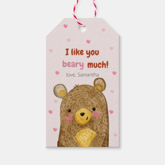 バレンタインの贈り物ラベルとテディベア ギフトタグ (正面)