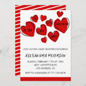 バレンタインの赤いシャワー招待赤い甘いハート 招待状 (正面/裏面)