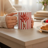 バレンタインの赤いストライプのクマのギフト コーヒーマグカップ