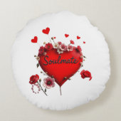 バレンタインの赤いハートと花ソウルメイト枕 ラウンドクッション (裏面)