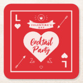 バレンタインの赤いピンクのハートとラブパーティ スクエアペーパーコースター (正面)