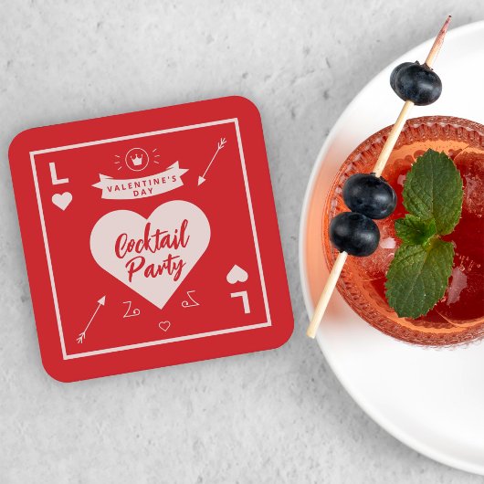 バレンタインの赤いピンクのハートとラブパーティ スクエアペーパーコースター