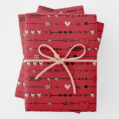 バレンタインの赤いピンクのハート矢印（手描き） ラッピングペーパーシート (インサイチュ)