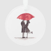 バレンタインの赤い傘とロマンチックなカップル オーナメント (裏面)