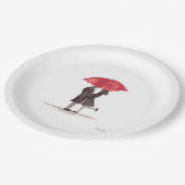 バレンタインの赤い傘とロマンチックなカップル ペーパープレート (アングル)