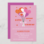 バレンタインの赤ちゃんシャワーかわいいハートブーケ 招待状 (正面/裏面)