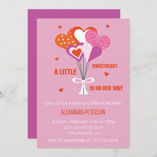 バレンタインの赤ちゃんシャワーかわいいハートブーケ 招待状 (正面/裏面)
