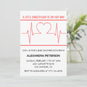 バレンタインの赤ちゃんシャワーハートビート赤白 招待状 (スタンド正面)