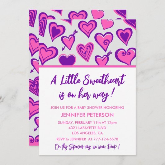 バレンタインの赤ちゃんシャワー少し甘い 招待状 (正面/裏面)