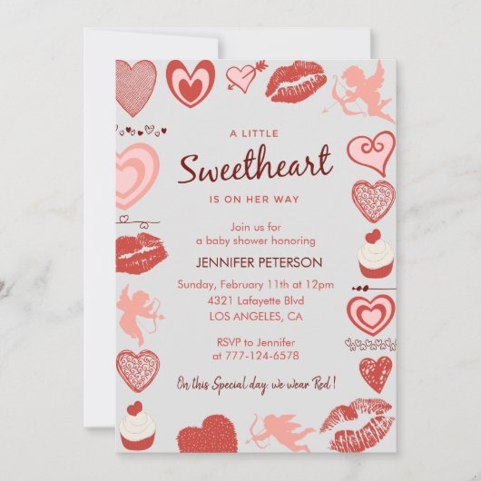 バレンタインの赤ちゃんシャワー少し甘い 招待状 (正面)