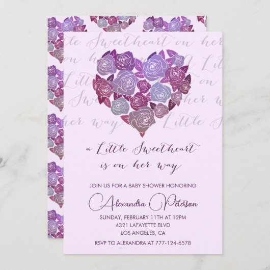 バレンタインの赤ちゃんシャワー招待ロマンチック 招待状 (正面/裏面)