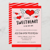 バレンタインの赤ちゃんシャワー生まれたばかりのハート 招待状 (正面/裏面)