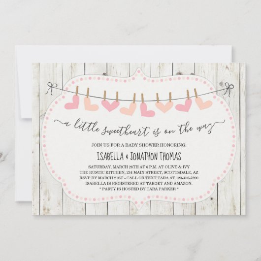 バレンタインの赤ちゃんシャワー – 女男女兼用の子/ 招待状 (正面)