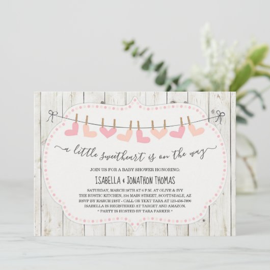 バレンタインの赤ちゃんシャワー – 女男女兼用の子/ 招待状 (スタンド正面)