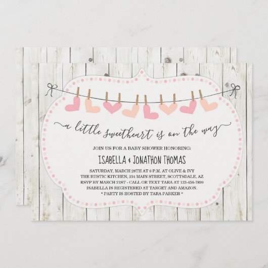 バレンタインの赤ちゃんシャワー – 女男女兼用の子/ 招待状 (正面/裏面)