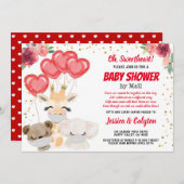 バレンタインの赤ちゃんシャワーbyメールかわいい動物のマスク 招待状 (正面/裏面)