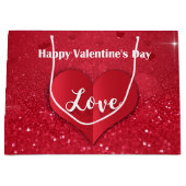 バレンタインの赤の紙のハートのグリッターの大きいギフトバッグ ラージペーパーバッグ (正面)