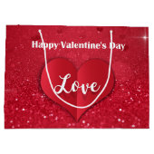 バレンタインの赤の紙のハートのグリッターの大きいギフトバッグ ラージペーパーバッグ (裏面)