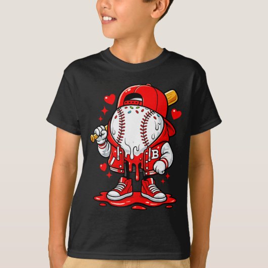 バレンタインの野球ドリップアイスアイスクリーム服子供服少年 Tシャツ (正面)