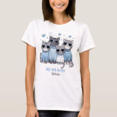 バレンタインの青い猫の名前をカスタマイズ Tシャツ (正面)