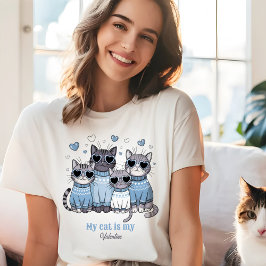 バレンタインの青い猫の名前をカスタマイズ Tシャツ