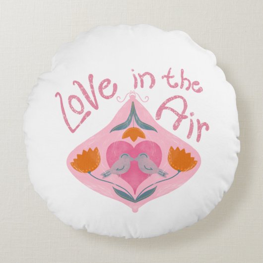 バレンタインの鳥と花に愛 ラウンドクッション (正面)