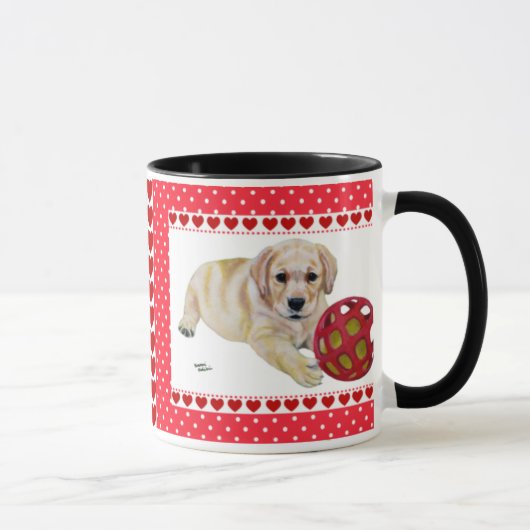 バレンタインの黄色いラブラドールの子犬のマグ マグカップ (右)