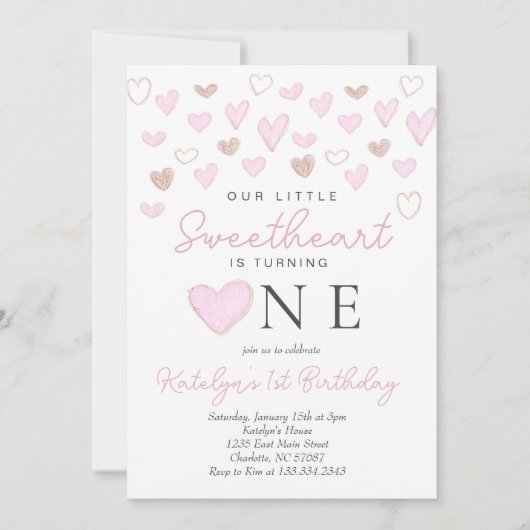 バレンタインの1歳の誕生日招待状 招待状 (正面)