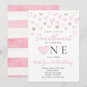 バレンタインの1歳の誕生日招待状 招待状 (正面/裏面)