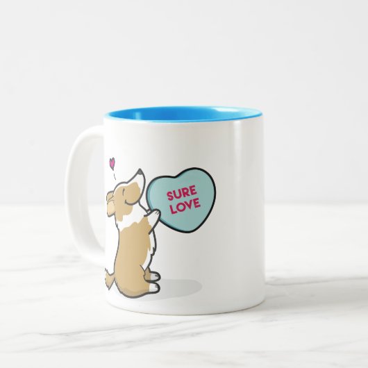 バレンタインの2015年のカーディガンのコーギー赤いコーヒー・マグ ツートーンマグカップ (正面左)