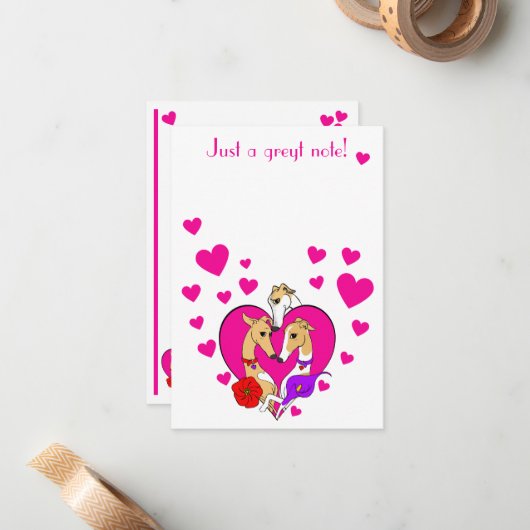 バレンタインの3匹の美しいグレイハウンド ノートカード (正面/裏面インサイチュ)