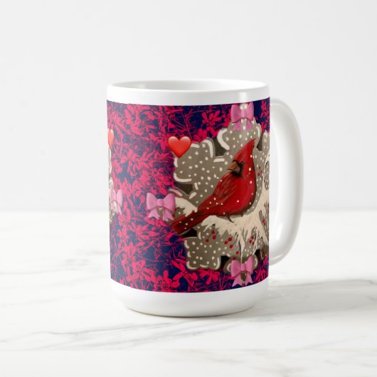 バレンタインの（鳥）ショウジョウコウカンチョウのマグ コーヒーマグカップ (正面右)