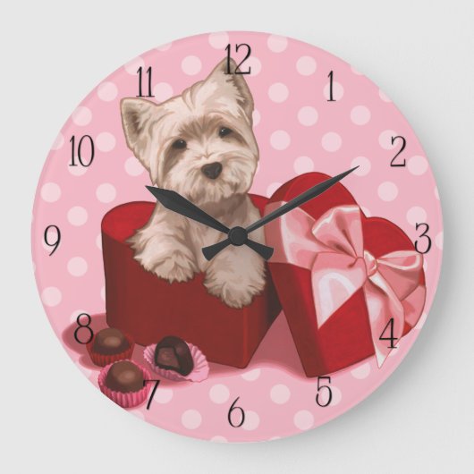 バレンタインのWestieの私の子犬があって下さい ラージ壁時計 (正面)
