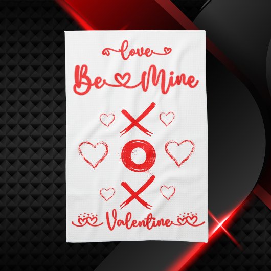 バレンタインのXOXOと赤のハート | キッチンタオル