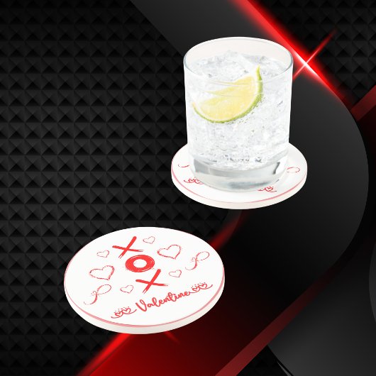 バレンタインのXOXOと赤のハート | コースター