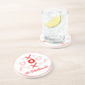 バレンタインのXOXOと赤のハート | コースター (側面)