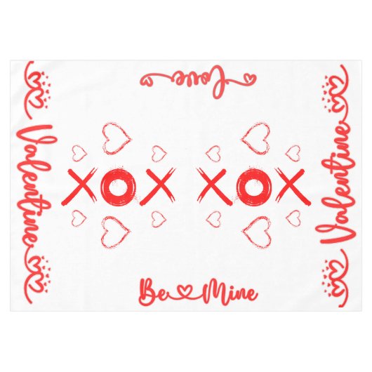 バレンタインのXOXOと赤のハート | テーブルクロス (正面(横))