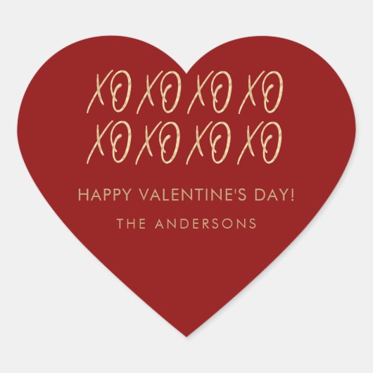 バレンタインのXOXO赤フェイク金ゴールド ハートシール (正面)