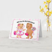 バレンタインは私のバレンタインデートテディベアになる カード (黄色い花)