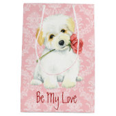 バレンタインばら色のCoton de Tulear ミディアムペーパーバッグ (裏面)