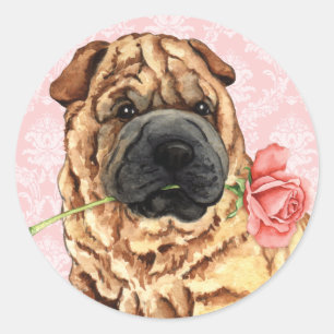 バレンタインばら色のShar-Pei ラウンドシール