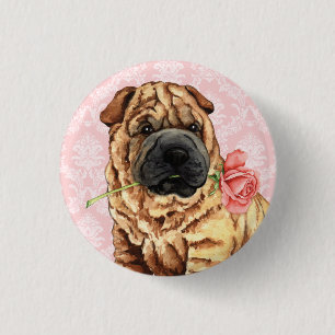 バレンタインばら色のShar-Pei 缶バッジ