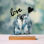 バレンタインへの愛の贈り物の水色ペンギン アクリルサイン (ニュートラル)