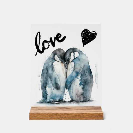 バレンタインへの愛の贈り物の水色ペンギン アクリルサイン (正面)