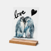 バレンタインへの愛の贈り物の水色ペンギン アクリルサイン (傾斜)