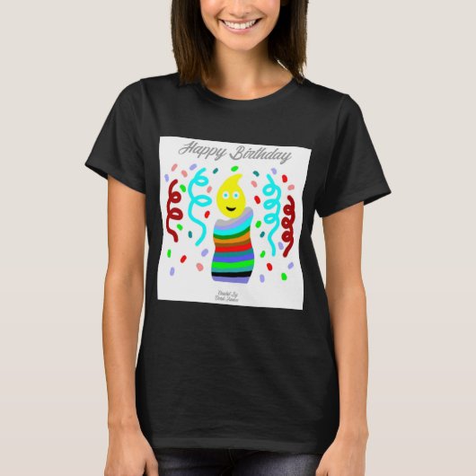 バレンタインろうそくあいさつ 女性用黒Tシャツ Tシャツ (正面)